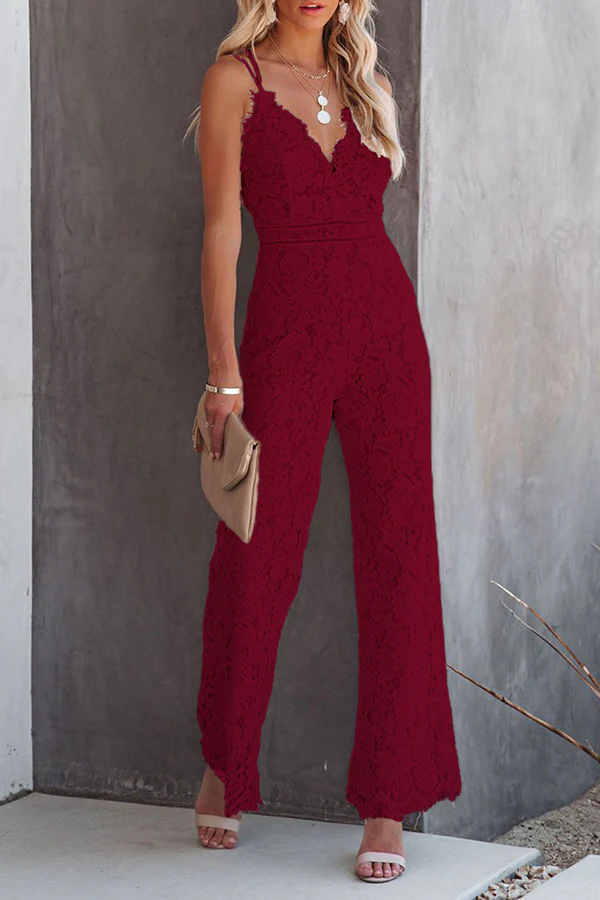 Fashion Street Solid Patchwork Backless V Neck Straight Jumpsuits(3 Colors) - Deanwangkt