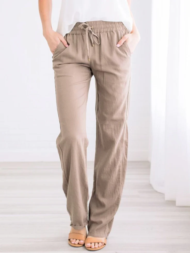 Florcoo Pockets Drawstring Solid Loose Casual Fall Pants(6 Colors) - Deanwangkt