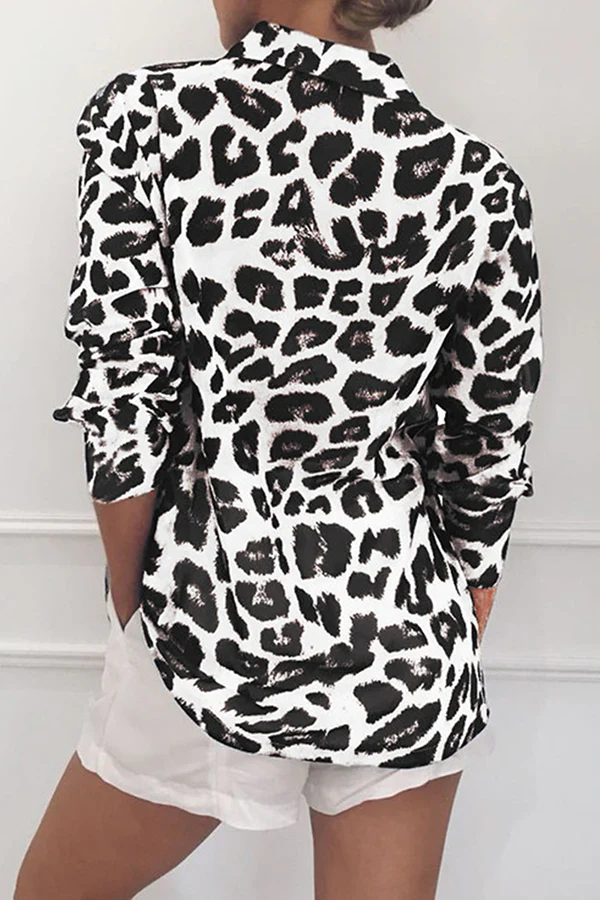 Fashion Casual Leopard Buckle Turndown Collar Blouses(4 Colors) - Deanwangkt