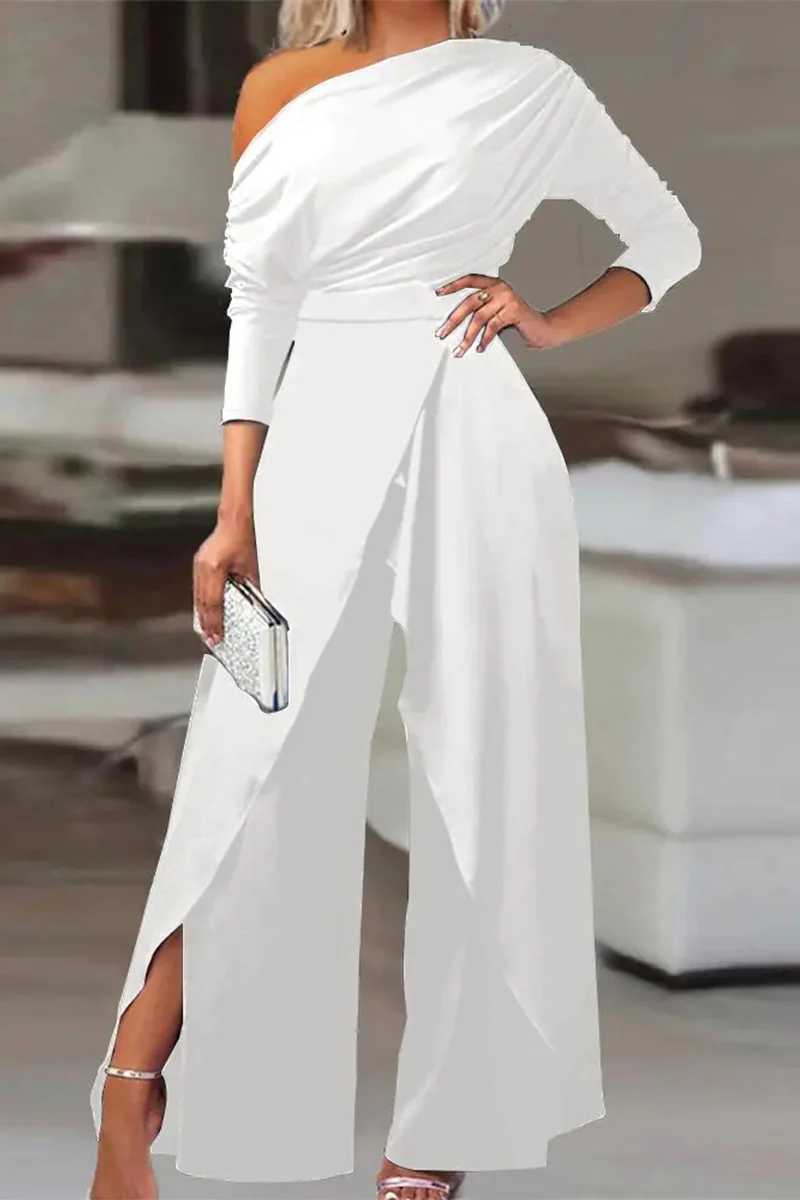 British Style Solid Backless Asymmetrical Oblique Collar Regular Jumpsuits(2 Colors) - Deanwangkt