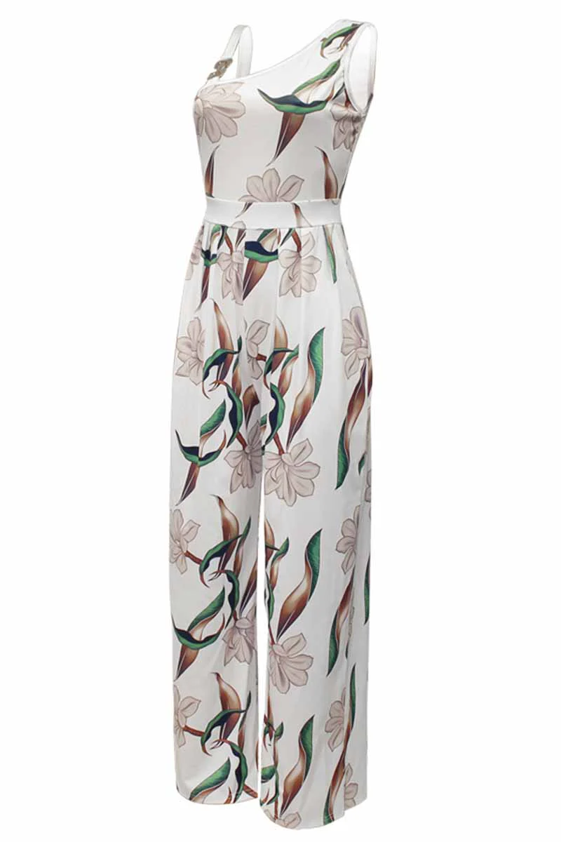 Casual Print Patchwork Asymmetrical Collar Jumpsuits - Deanwangkt