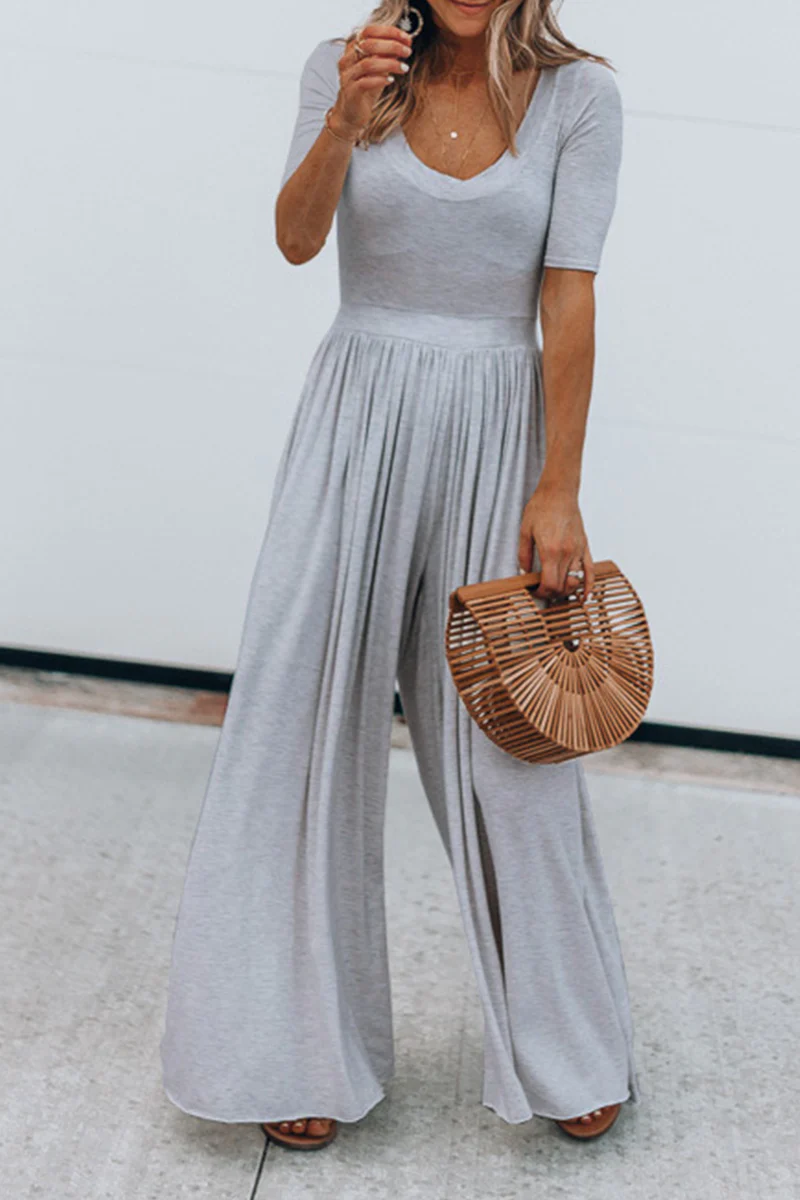 Casual Solid Patchwork Basic U Neck Jumpsuits(4 colors) - Deanwangkt