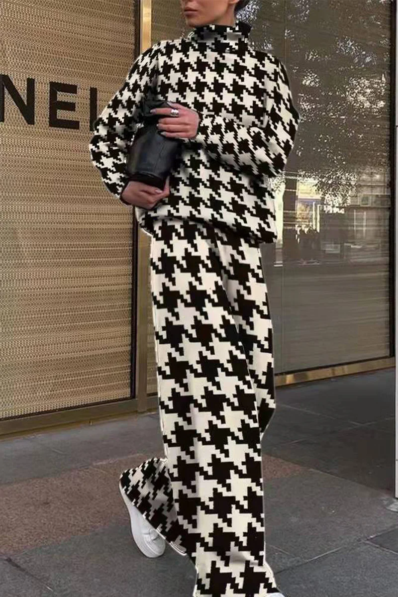 Casual Street Printing Turtleneck Long Sleeve Two Pieces(5 Colors) - Deanwangkt