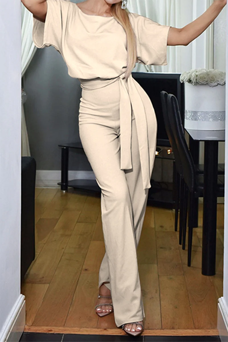 Casual Elegant Solid Patchwork Strap Design O Neck Straight Jumpsuits(6 Colors) - Deanwangkt