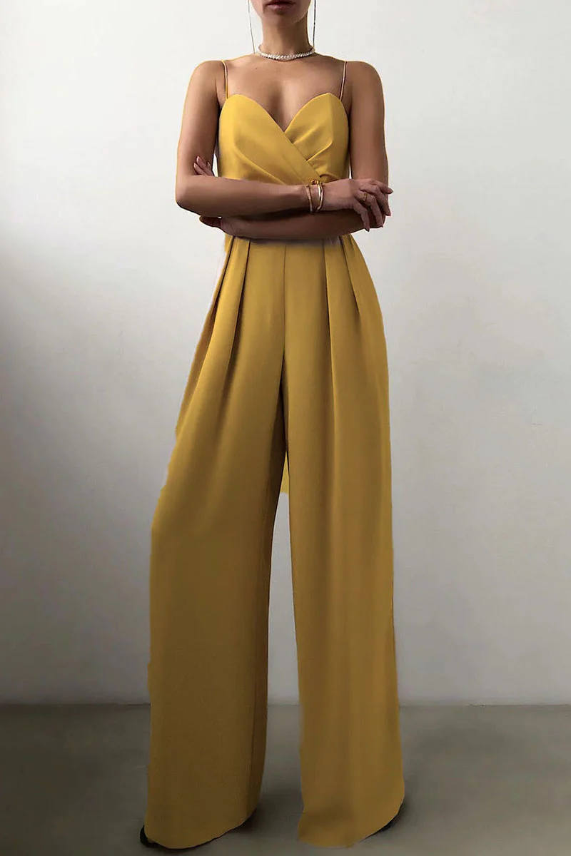 Fashion Casual Solid Patchwork V Neck Loose Jumpsuits(6 Colors) - Deanwangkt