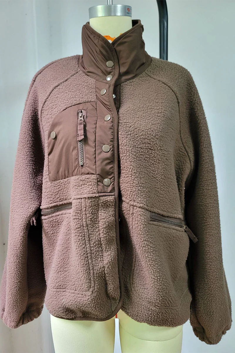 Casual Solid Patchwork Pocket Mandarin Collar Outerwear(2 Colors) - Deanwangkt