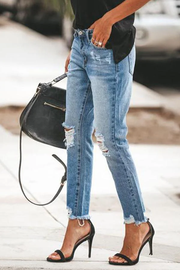 Florcoo Ripped Slim Fit Washed Jeans - Deanwangkt