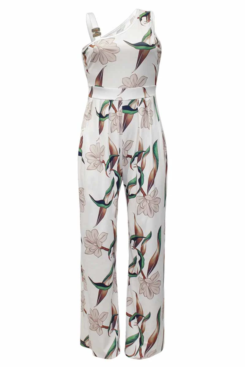 Casual Print Patchwork Asymmetrical Collar Jumpsuits - Deanwangkt