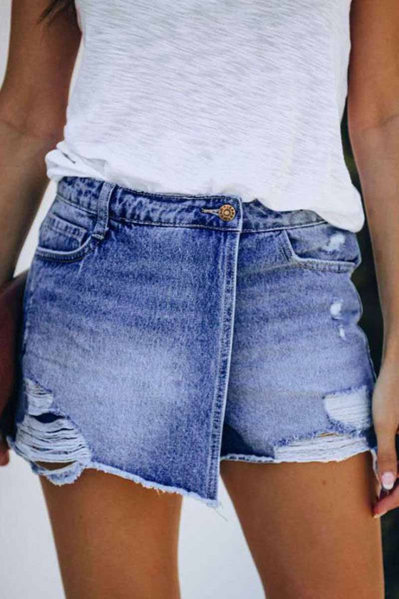 Florcoo Ripped & Repaired Denim Skorts - Deanwangkt
