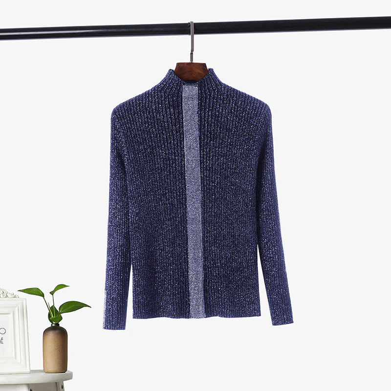 DEANWANGKT Semi-turtleneck thick knitted sweater women's long-sleeved autumn and winter new hot diamond pullover slim-fitting versatile bottoming shirt top - Deanwangkt
