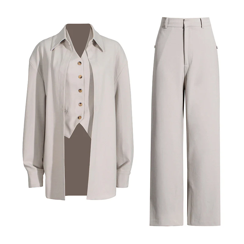 2025 Fashion casual suit women's spring  new lapel design sense long sleeve button splicing high sense two-piece set - Deanwangkt