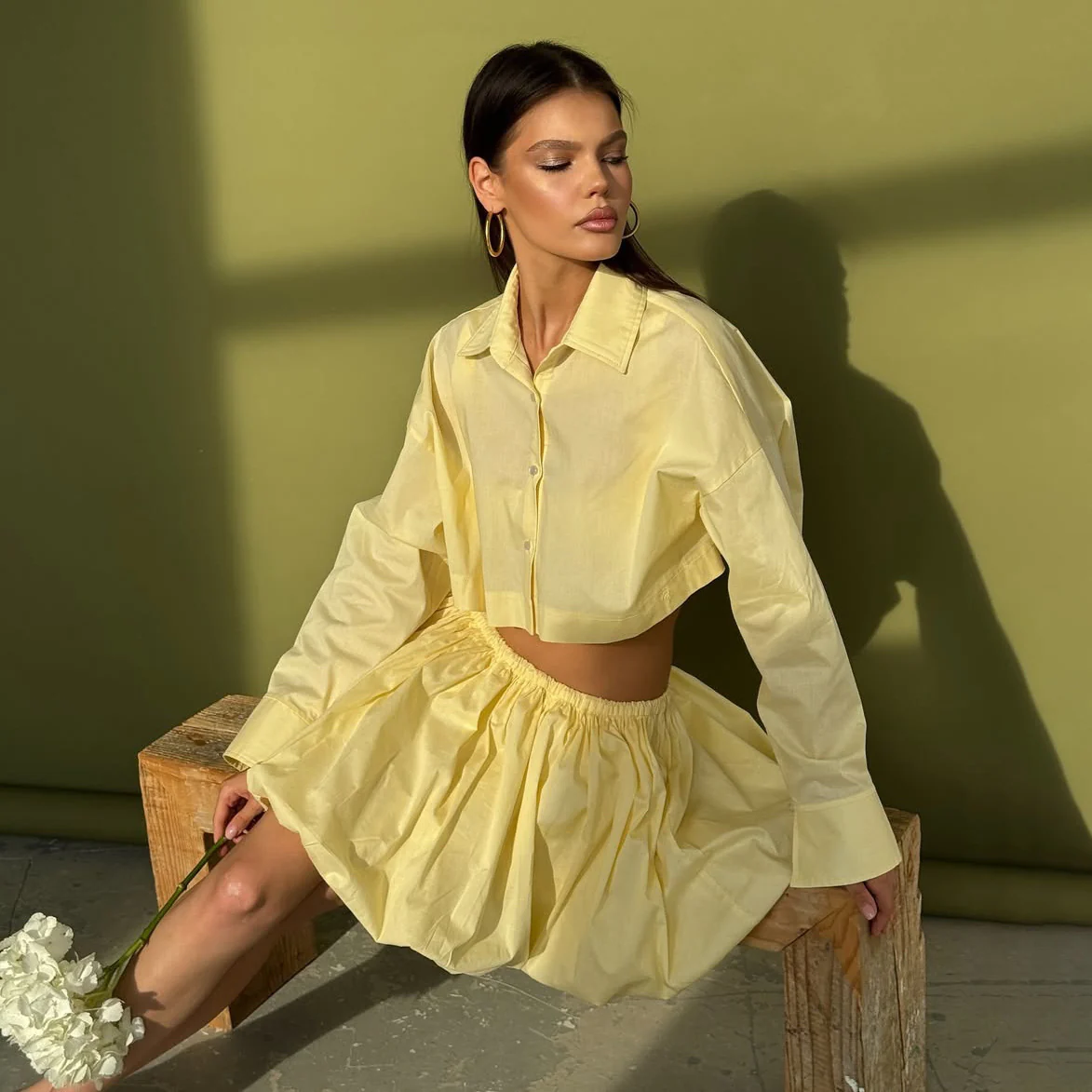 women's clothing fashionable and fresh niche waist lapel shirt bud short skirt suspender three-piece set gentle wind New - Deanwangkt