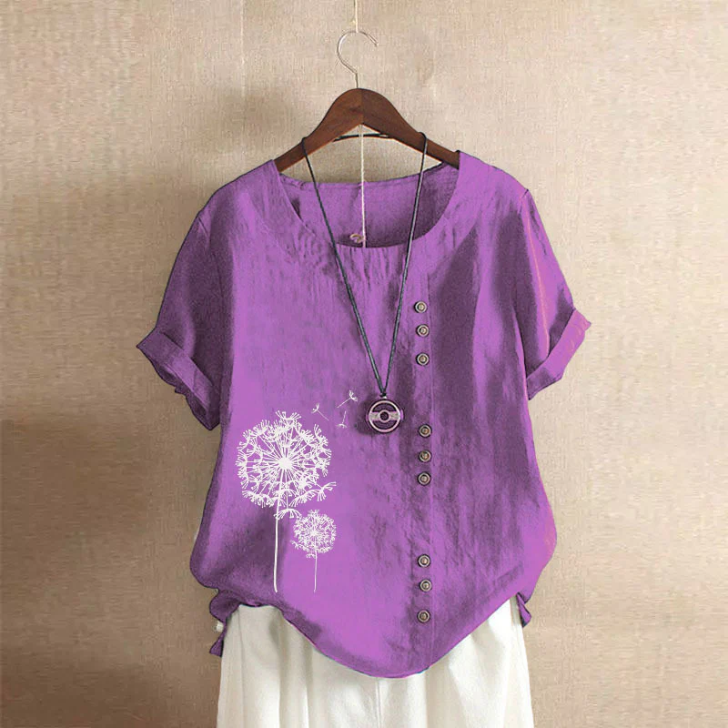 DEANWANGKT  2022 Summer Retro plus Size Casual Loose Cotton and Linen Short Sleeve Pullover T-shirt Cotton and Linen Women's Clothing plus Size Women's Clothing - Deanwangkt