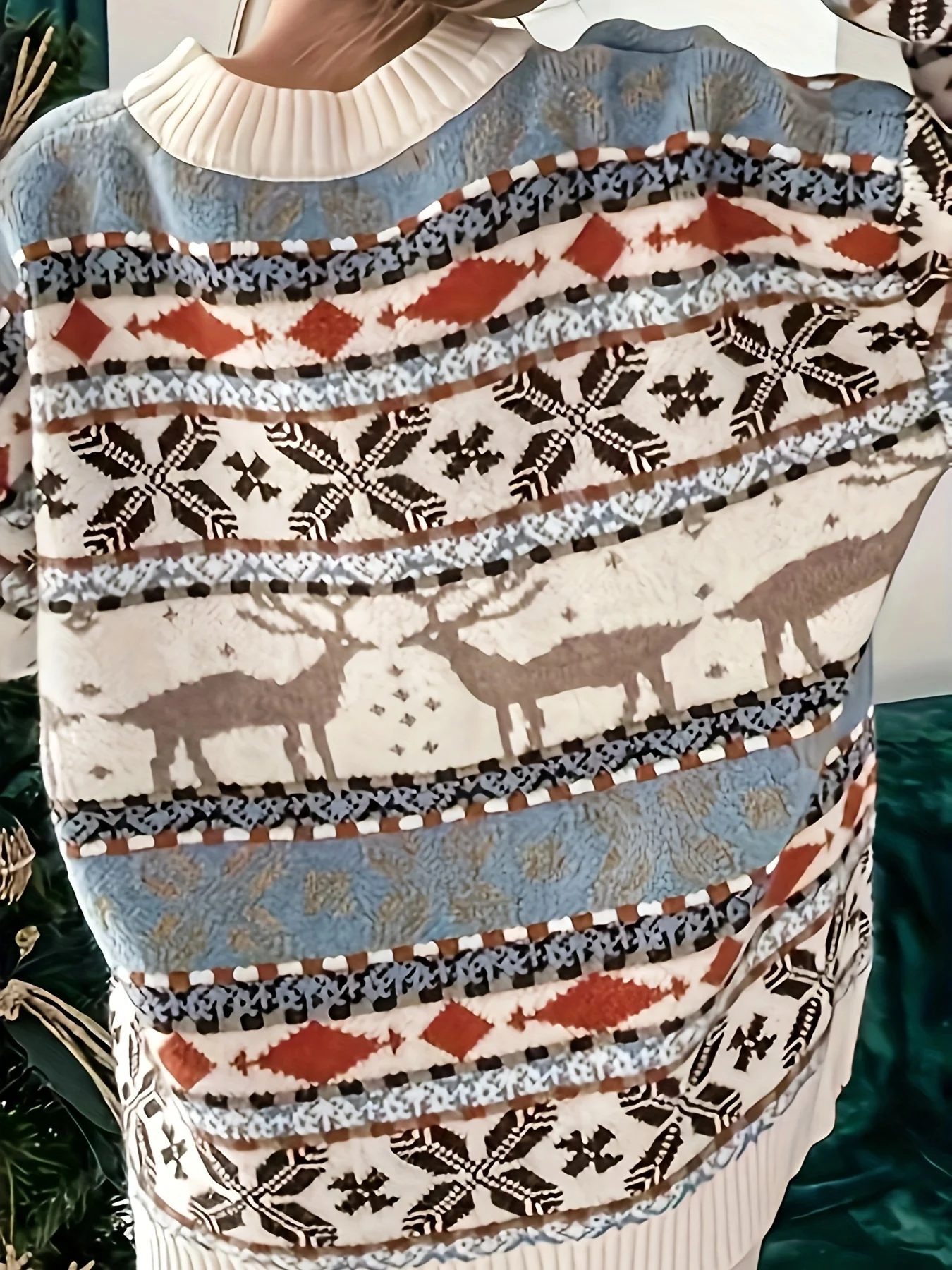 Women's Plus Size Christmas Sweater, Round Neck, Long Sleeve, Casual Knit Top, Polyester, Elegant Style, Festive Holiday Pattern, Stretch Fabric, Cozy Winter Wear - Deanwangkt