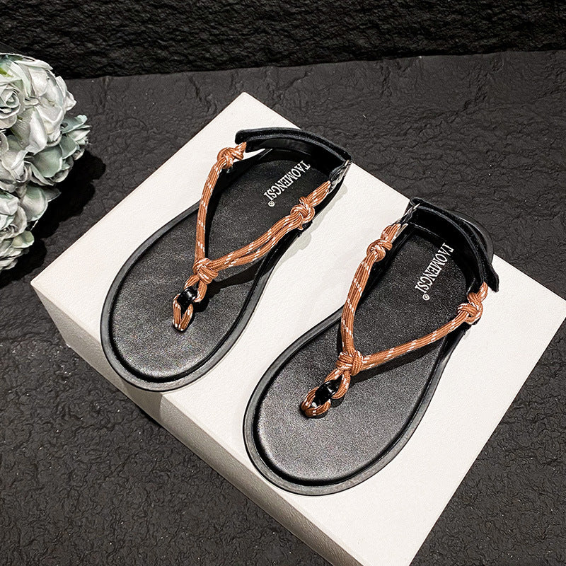 DEANWANGKT  Show Style Bends and Hitches Flip-Flops Casual Velcro Sandals Women's Shoes Outer Wear Flip-Flops Women's Sandals - Deanwangkt