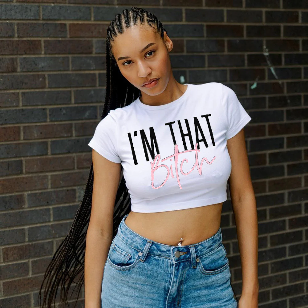 DEANWAQNGKT  51008 Nazada Summer  Cross-Border European and American Women's Sexy Hot Girl Midriff Outfit Adhesive Cement Letter Short Sleeve T-shirt Women - Deanwangkt
