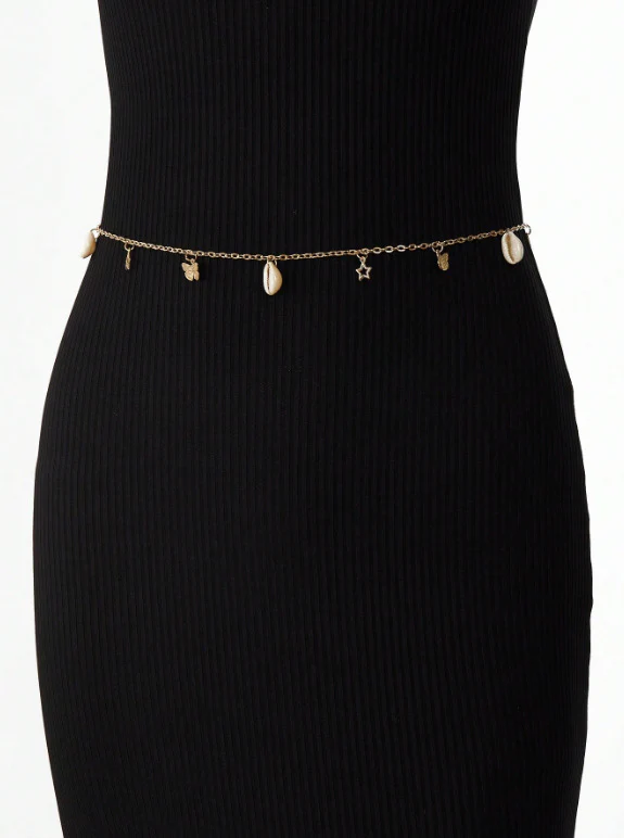 2025  FB3358  waist chain butterfly shell hollow pentagram pendant metal chain waist chain body chain - Deanwangkt