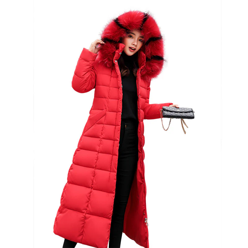 Long cotton-padded women's clothing European and American big fur collar winter coat loose belt cotton-padded clothes new thickened down cotton-padded jackets - Deanwangkt