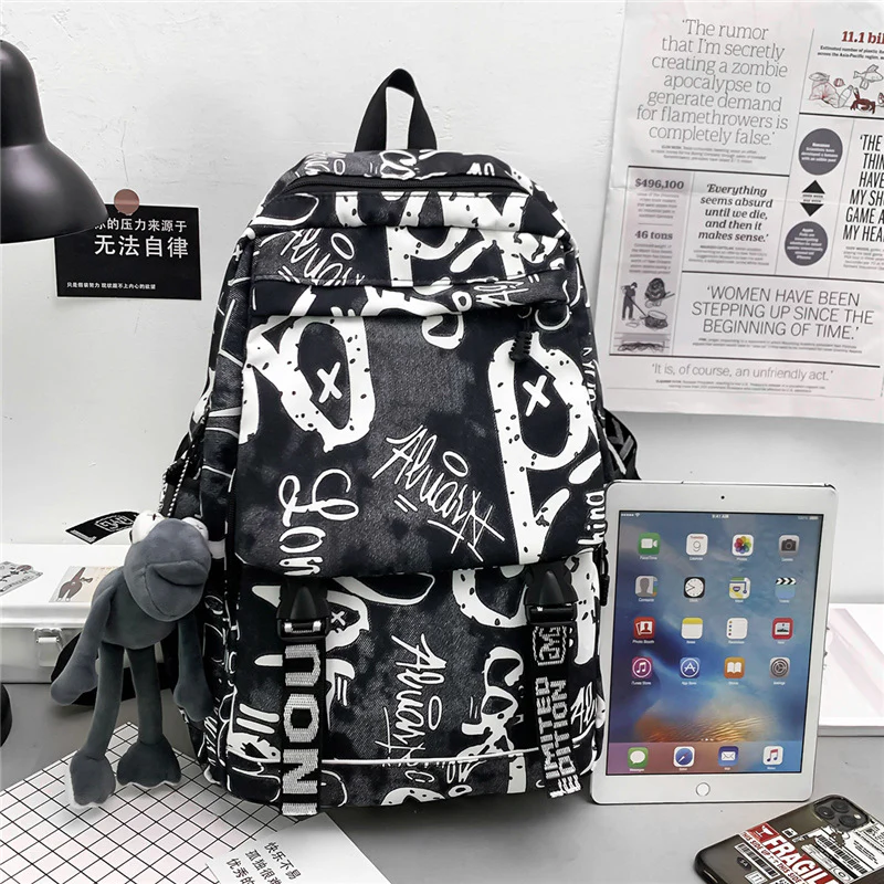 deanwangkt  New Large Capacity Graffiti School Bag Street Tide Cool Men Backpack Female College Student Trip Schoolbag One Piece Dropshipping - Deanwangkt