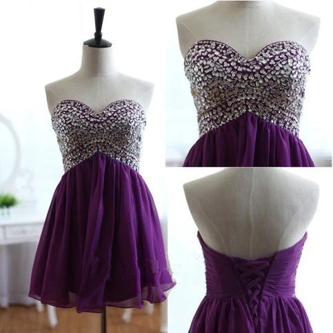 Solvbao Purple Chiffon Sweetheart Beaded Short Formal Dress, Homecoming Dresses - Deanwangkt
