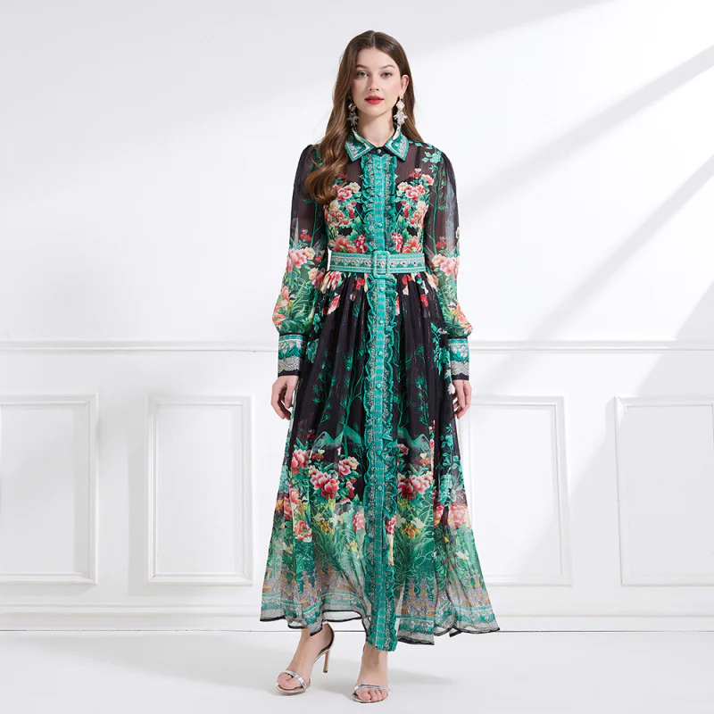 suit women's  bow lace-up waist short lapel long-sleeved top breasted printed skirt - Deanwangkt