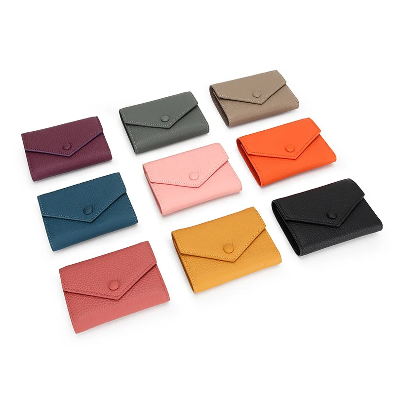 Genuine Leather Women's Foldable Cowhide Short Wallet Fashion Envelope Triple Fold Purse Wallet - Deanwangkt