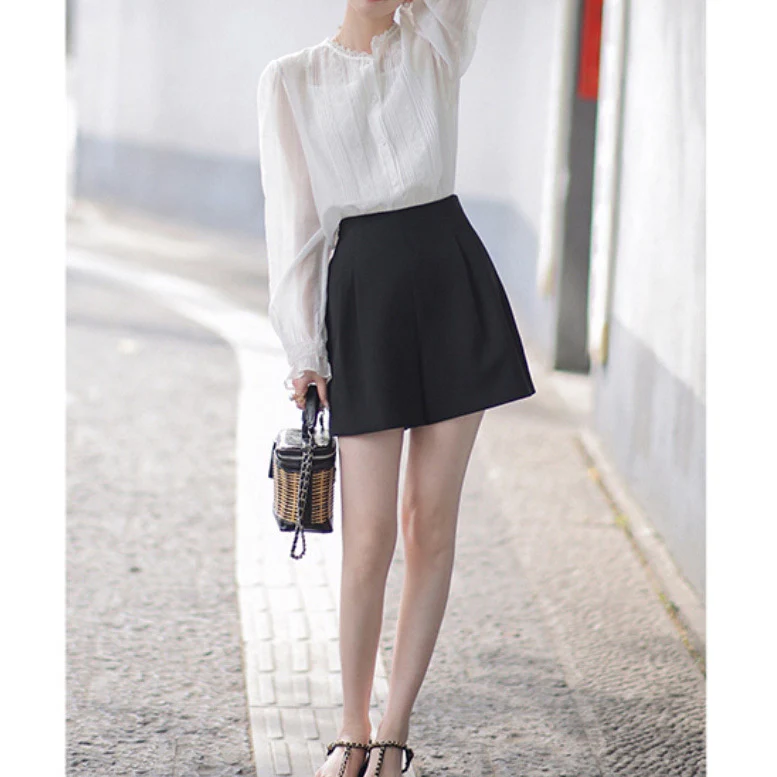 2025 Bud Pants Shu Premium Triacetic Acid Paper Bag Pants White Black Summer Women's Small High Waist Casual Shorts - Deanwangkt