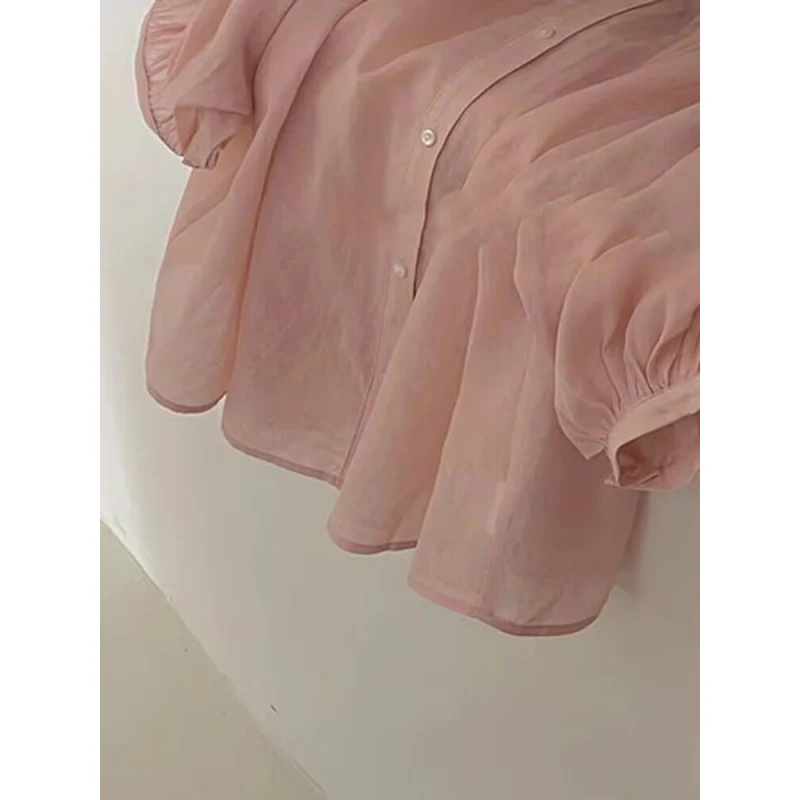 The original Popular trade single women's clothing counter withdrew the pink sweet thin short-sleeved shirt summer age-reducing, meat-covering and thin top. - Deanwangkt