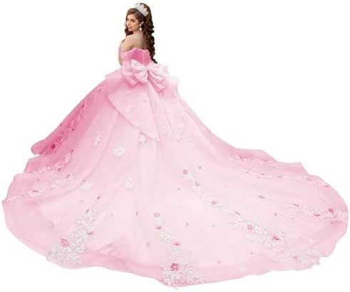 2025mesh yarn  new trailing one-word shoulder tube top dress princess skirt three-dimensional applique puff skirt performance clothes - Deanwangkt