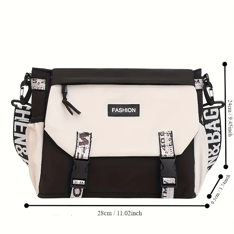 Fashionable Graphic Crossbody Bag with Adjustable Strap - Zipper Closure, Polyester Lining, Foldable Design - Preppy Urban Style Messenger Bag for School and Daily Use - Deanwangkt