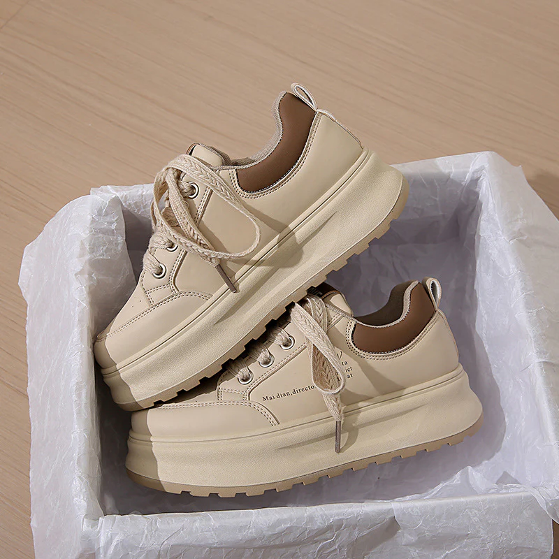 2025 spring little white shoes new Korean version ins female students platform height increase street shot sports board shoes casual XW519 - Deanwangkt