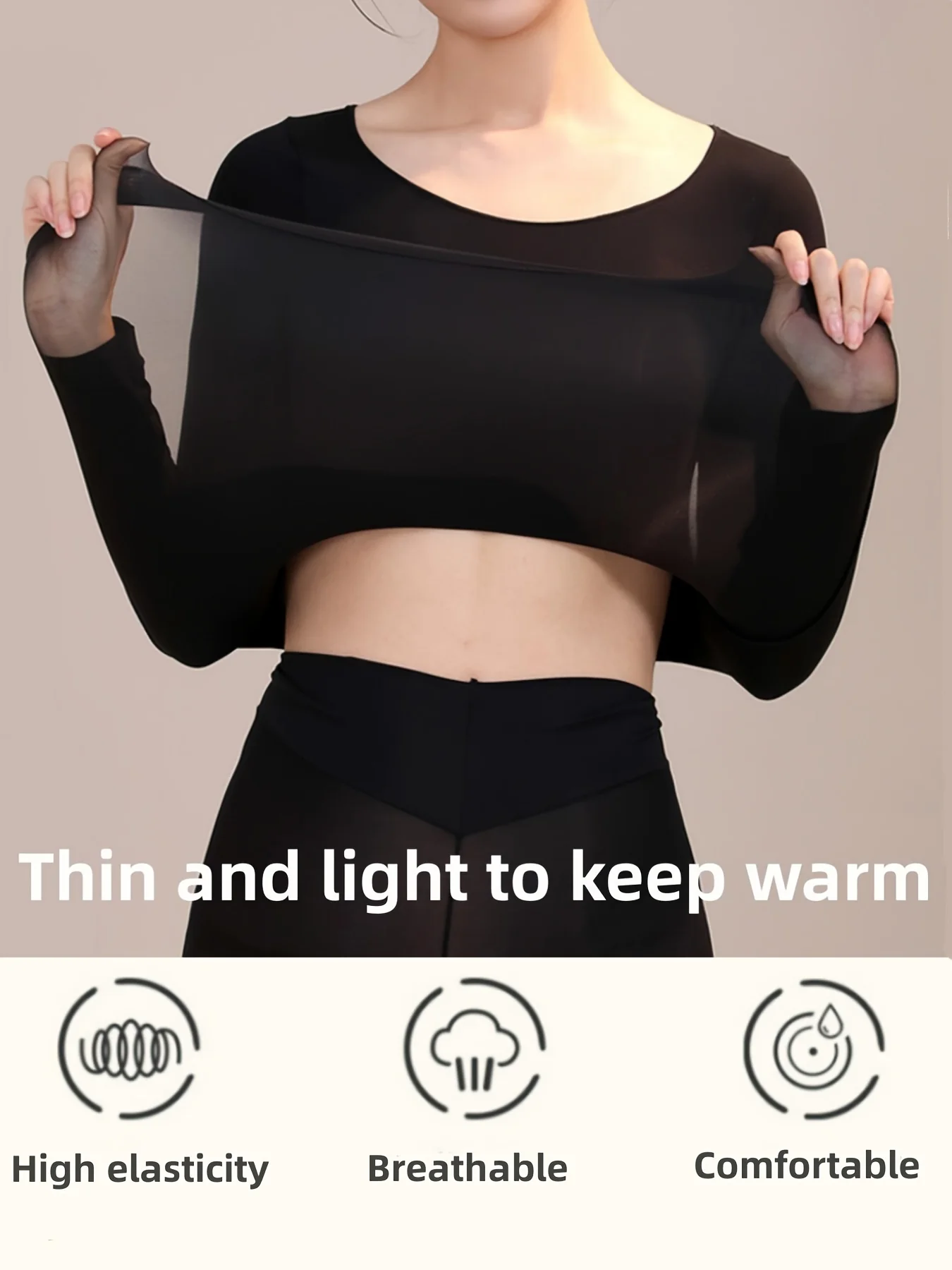 2 Pcs Ultra-Soft Seamless Thermal Long Sleeve Crew Neck Tops for Women - Fall & Winter Loungewear & Underwear Set - Deanwangkt