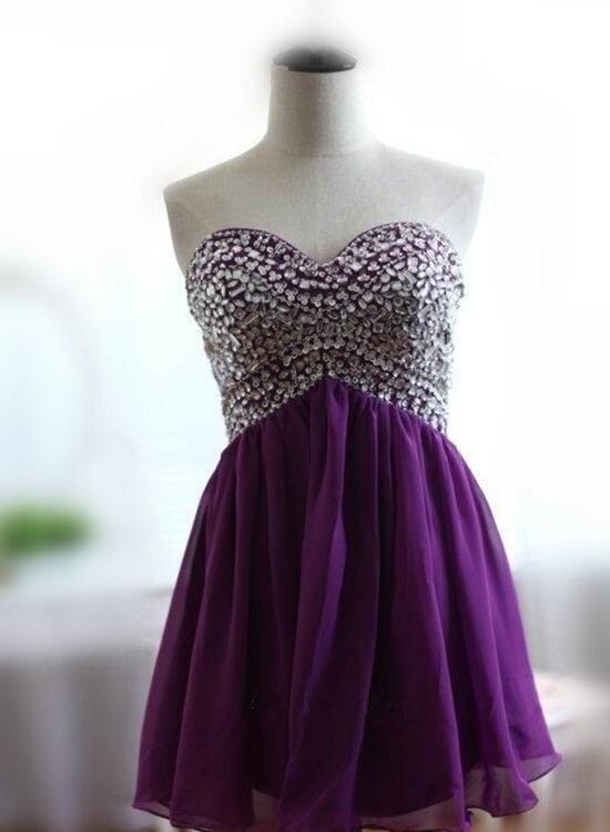 Solvbao Purple Chiffon Sweetheart Beaded Short Formal Dress, Homecoming Dresses - Deanwangkt