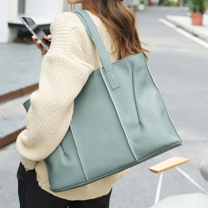 Fashion  style tote bag  new large-capacity leather women's bag first-layer cowhide crossbody shoulder bag 8692 - Deanwangkt