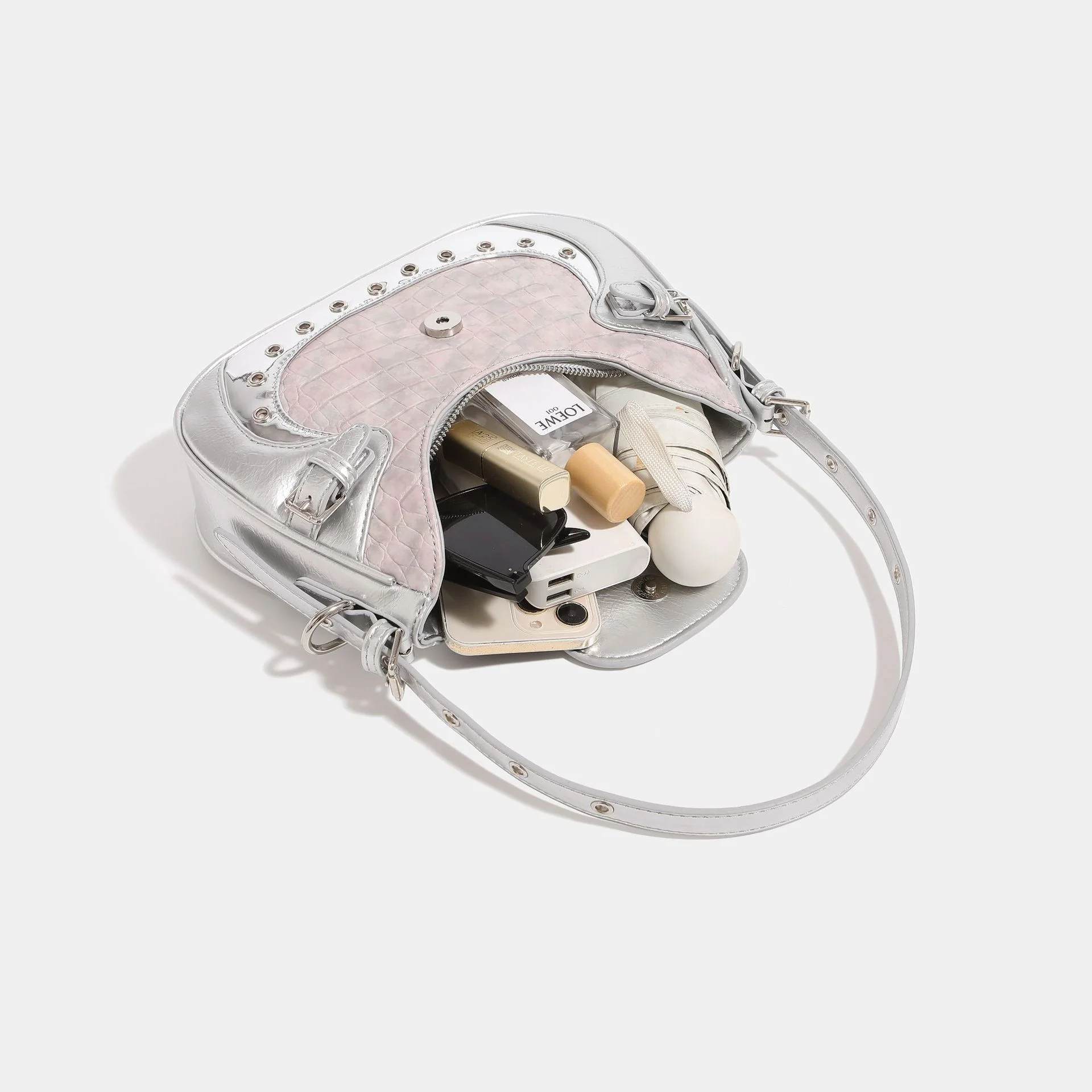 Millennium Hot Girl Motorcycle Bag  New Women's Special-Interest Design Crocodile Pattern Underarm Bag Fog Pink Shoulder Messenger Bag - Deanwangkt