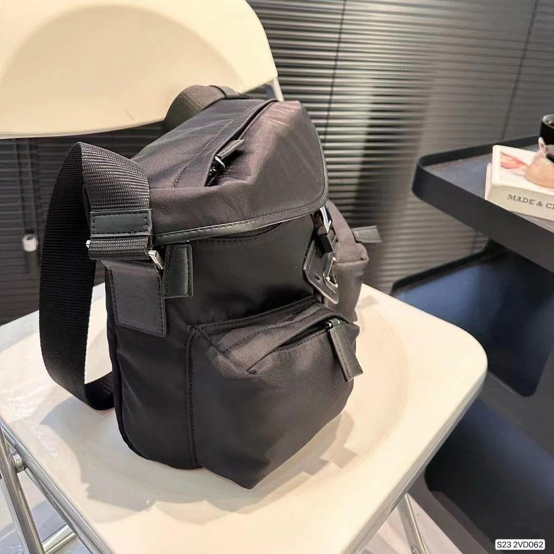 deanwangkt European Goods Spring and Summer New Single Parachute Waterproof Nylon Cloth Men's Shoulder Bag Dark Black Buckle Crossbody Messenger Bag - Deanwangkt