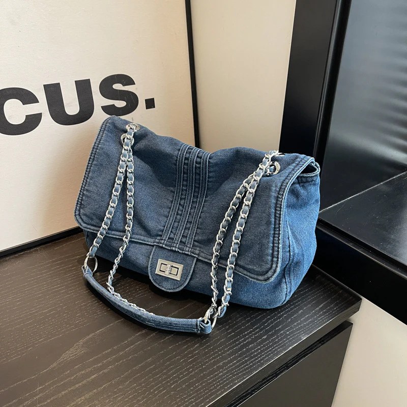 Denim Bag for Women  New Fashion Large Capacity Chain Shoulder Bag High-Grade Sentong Qin Tote Hobo Bag - Deanwangkt