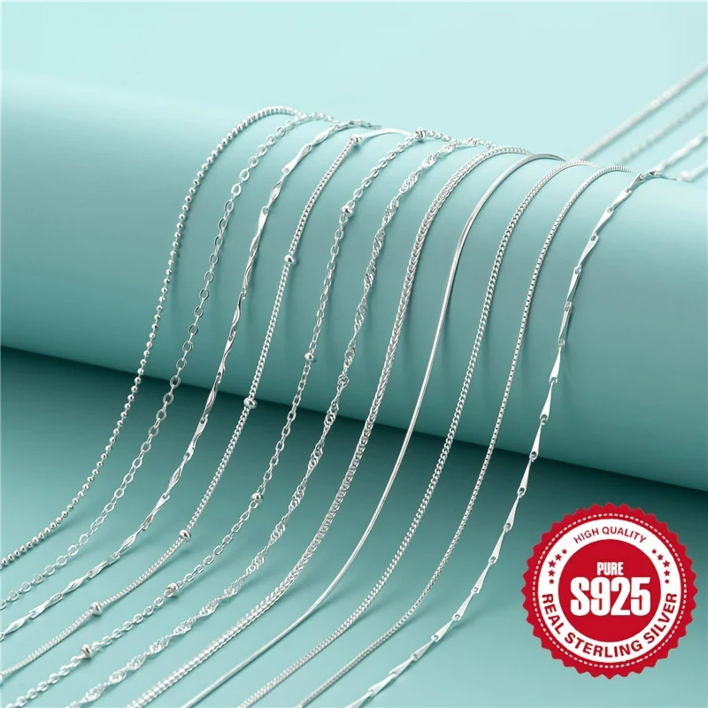 925 Sterling Silver Simple Chain Necklace Minimalist Style Hypoallergenic Chain Neck Jewelry - Deanwangkt