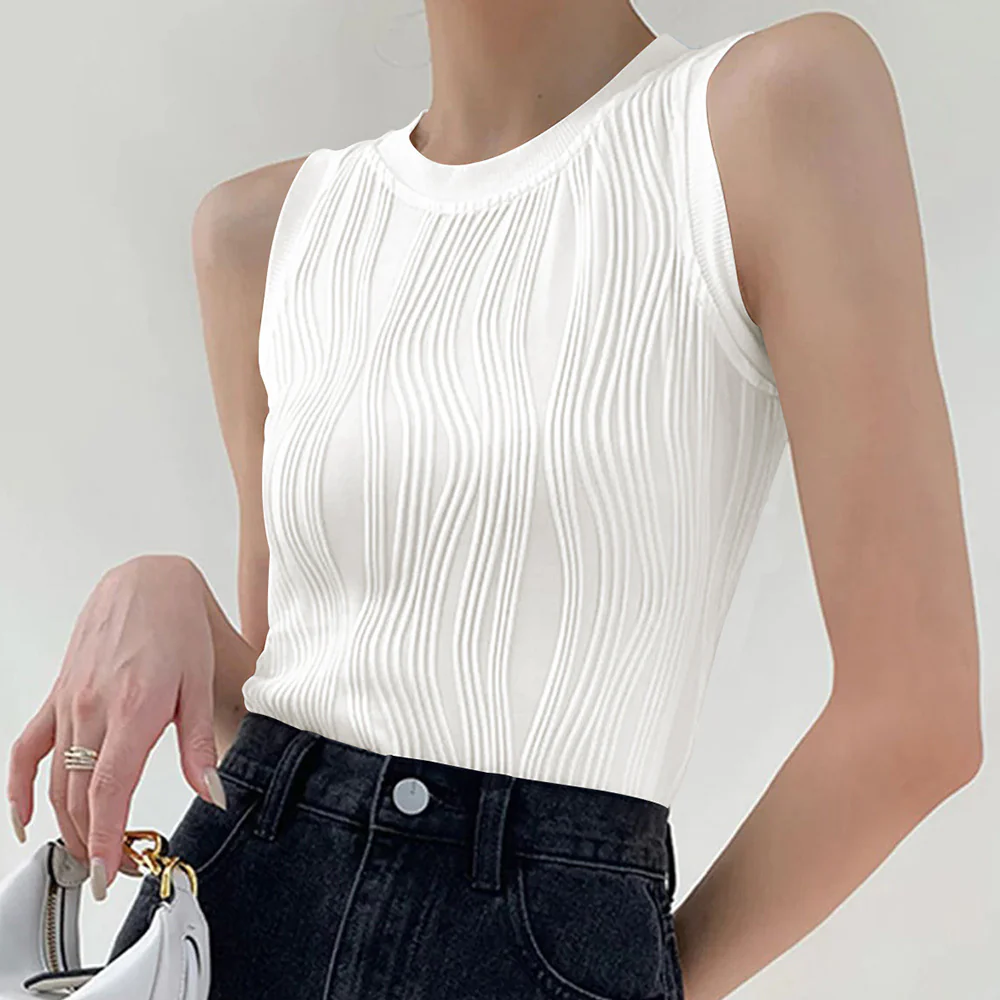 DEANWANGKT 2025 style women's clothing, ribbed and thin solid color top, slim-fitting round neck sleeveless bottoming shirt, inner vest women - Deanwangkt