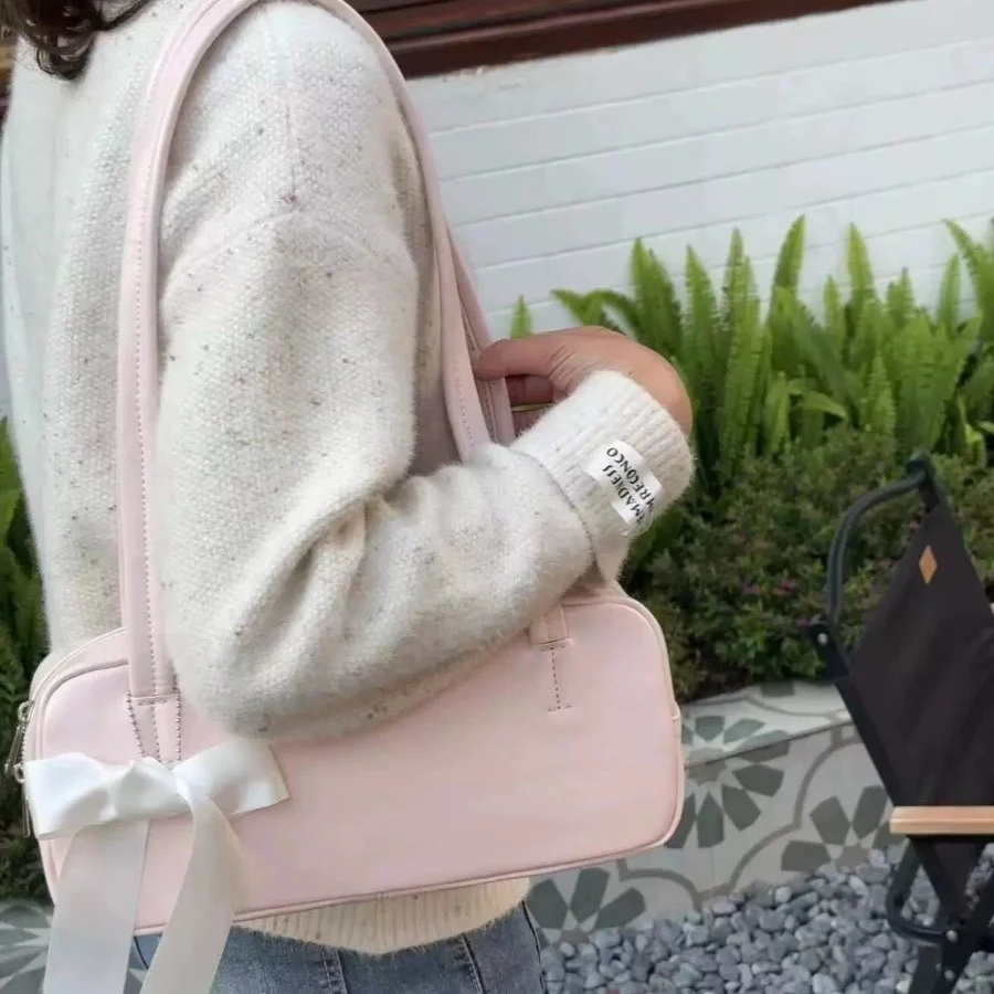 DEANWANGKT 2025 Niche commuter girl bag popular new pillow bag high-end shoulder bag bow portable underarm bag women - Deanwangkt