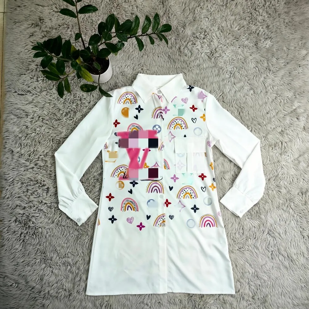 Women Blouses Shirts Designer Print White Shirt Tops Casual Long Sleeved Shirt Free Ship - Deanwangkt