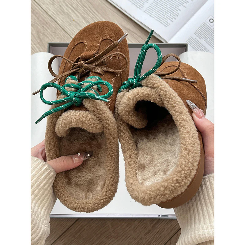 2025  Niche Birkenstock shoes platform slippers for women's autumn and winter wear popular new plush one-pedal fluffy bag head half slippers - Deanwangkt