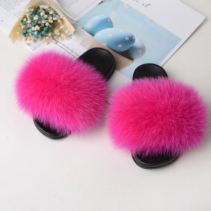 DEANWANGKT Fashion New Parent-Child Children's Slippers Summer Outdoor Plush Sandals Internet Celebrity Fox Fur Flip-Flops - Deanwangkt
