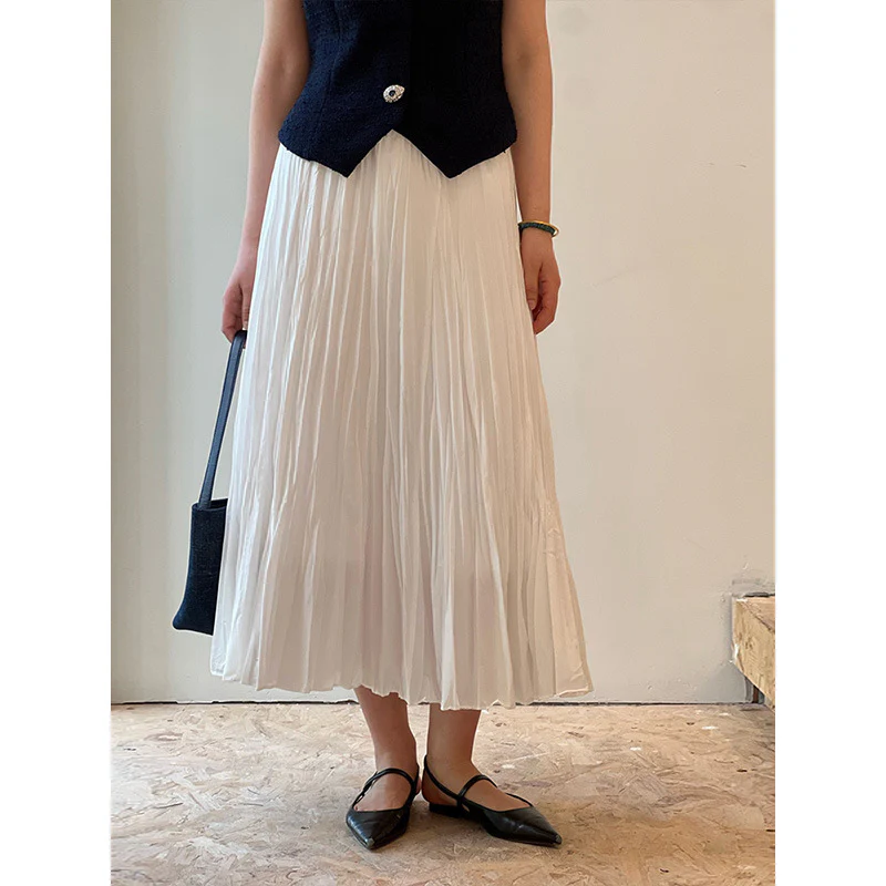 Siyuan, irregular hand-pleated moonlight A-shaped umbrella skirt 25 new high-waisted and thin medium and long skirt 9054 - Deanwangkt