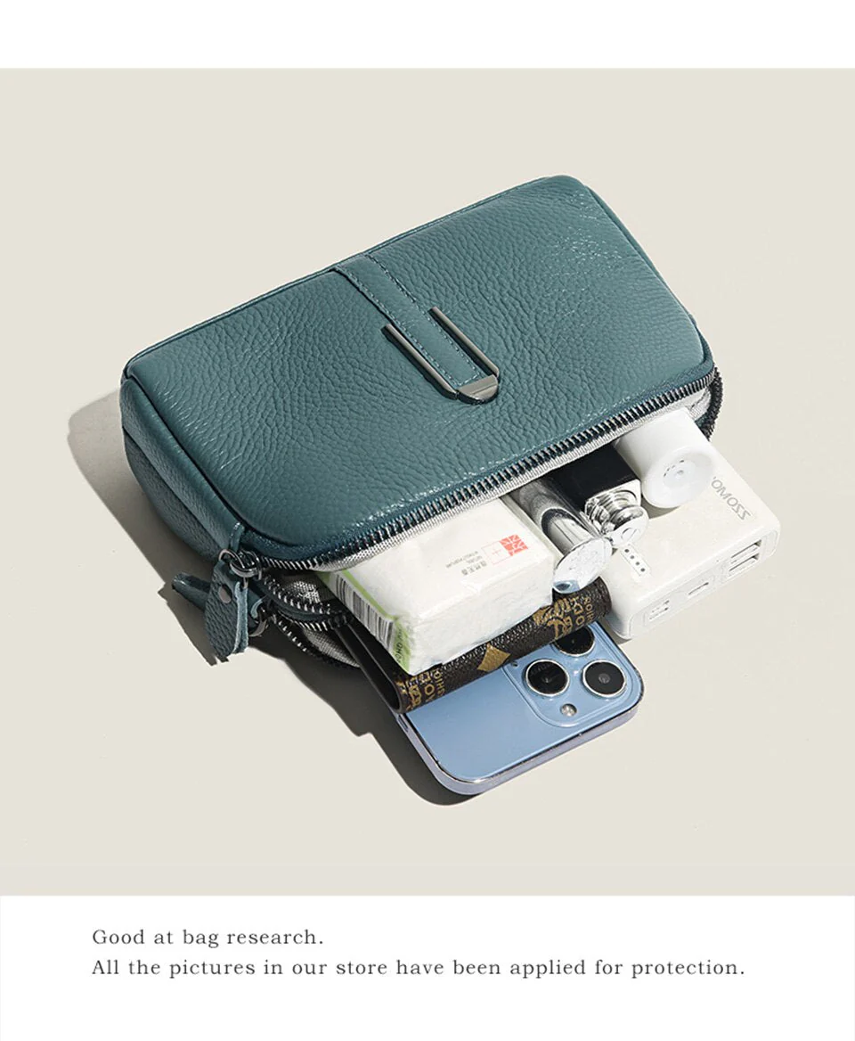 deanwangkt - Simple Design Cowhide Handbag Women's Bag Trend Classic Mobile Bag Genuine Leather Wallet One Shoulder Crossbody Bag - Deanwangkt