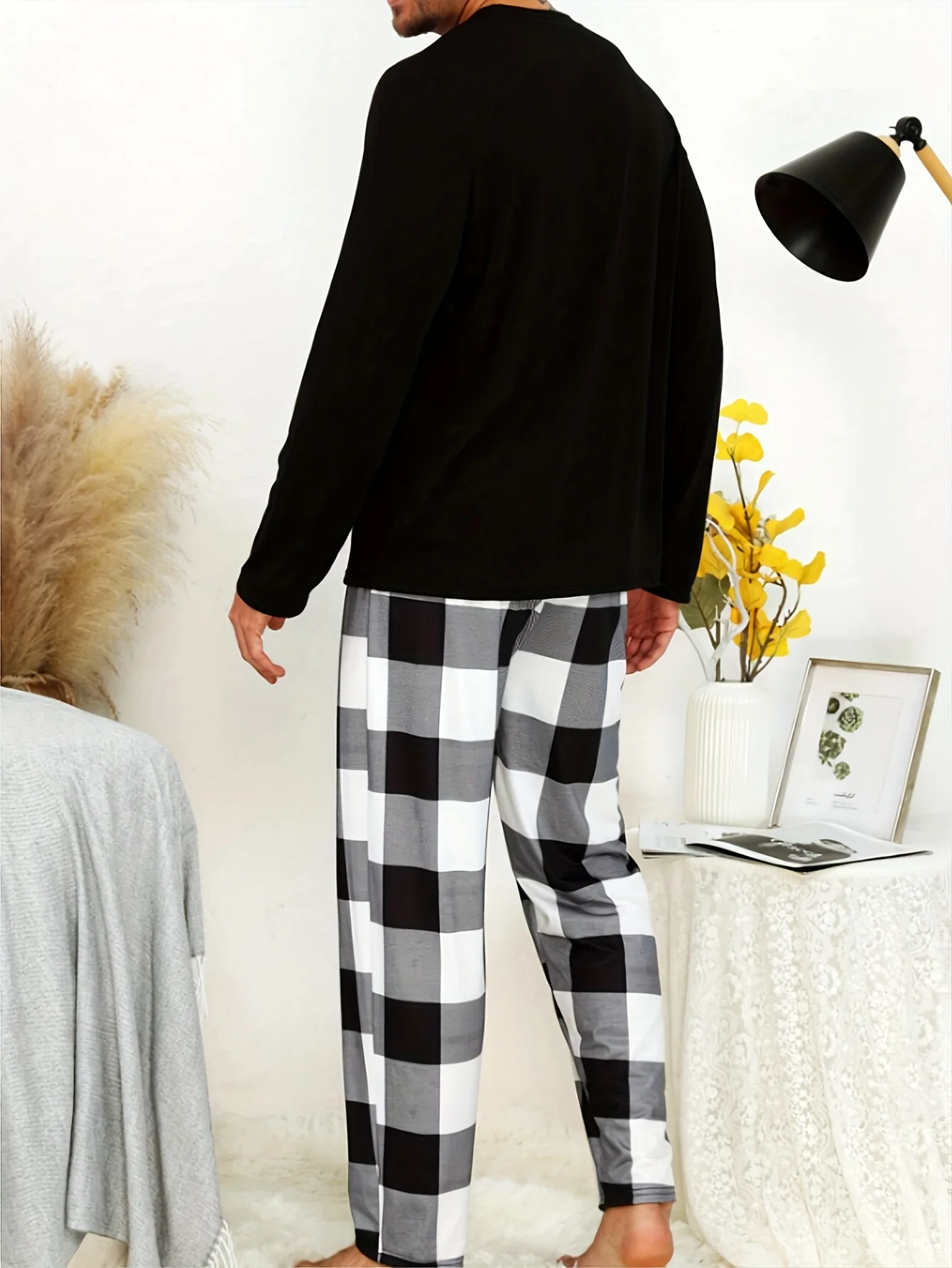 Men's Simple Style Plaid Pattern Casual Comfy Pants, Trendy Loose Stretchy Elastic Waist Home Pajamas Bottom, Suitable For Sleeping Home - Deanwangkt