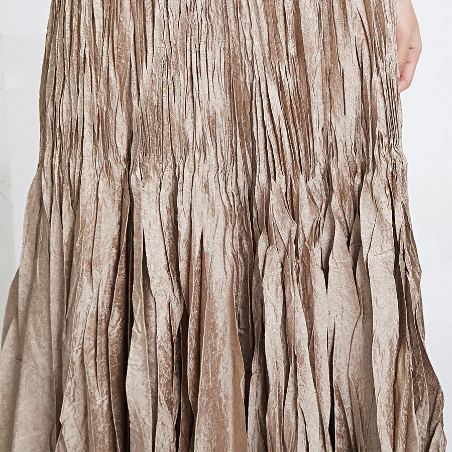 2025 High-end women's clothing OEM custom processing handmade pleated skirt women's big pendulum umbrella skirt long Sanzhai pleated skirt - Deanwangkt