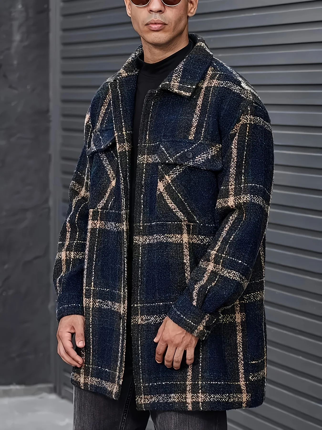 Stylish Plus Size Men's Plaid Jacquard Button-Up Jacket - Versatile & Fashionable, Perfect for Fall/Winter, PLUS SIZE, for Winter, Autumn, Spring - Deanwangkt
