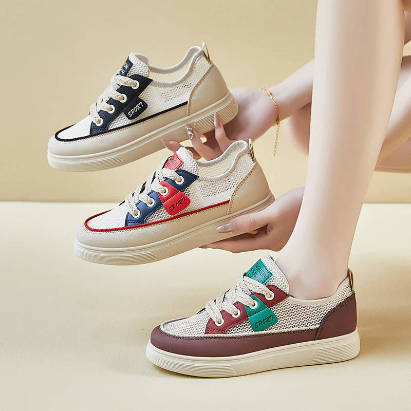 2025 summer little white shoes new Korean version ins female students thick sole heightening mesh breathable casual board shoes KT281 - Deanwangkt