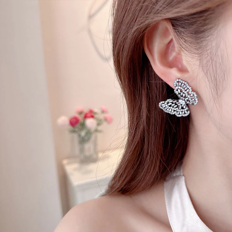 2025 popular trendy temperament high-end new stud earrings zircon exquisite 925 silver needle light luxury hollow butterfly earrings women - Deanwangkt